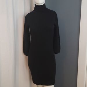 BLACK CASHMERE TURTLENECK MINI DRESS WITH SLEEVES